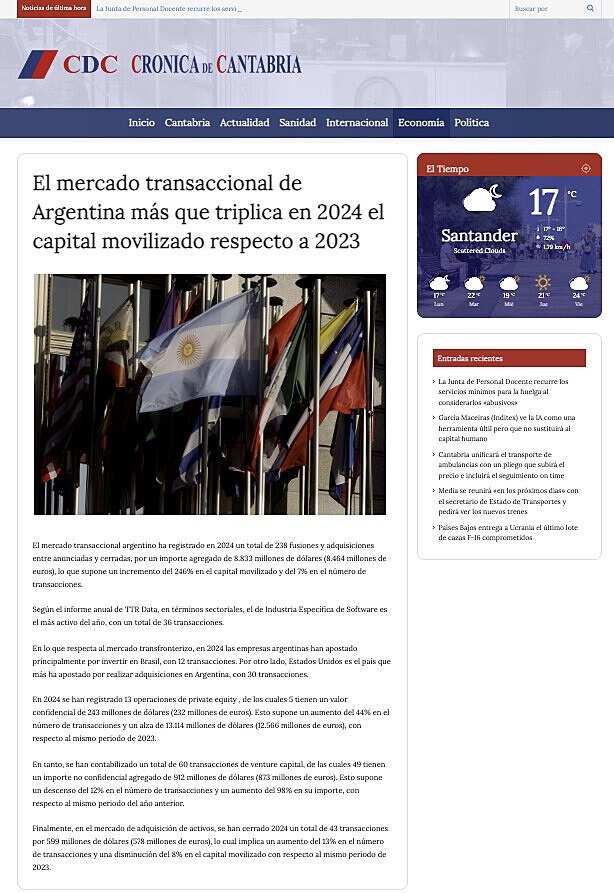 El mercado transaccional de Argentina ms que triplica en 2024 el capital movilizado respecto a 2023